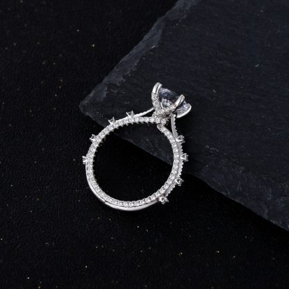 Round Brilliant Cut High Carbon Stone Center Stone Micro 925 Sterling Silver Ring