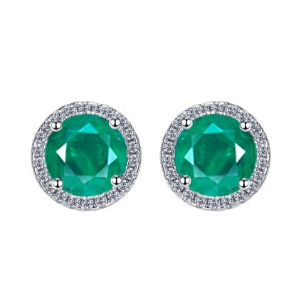 Cubic Zirconia Halo Round Green Simulated Emerald 925 Sterling Silver Stud Earrings for Women Modern Geometric Classic Elegant Fashion Office Casual Party Gift Jewelry