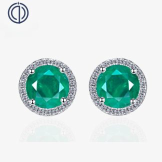 Cubic Zirconia Halo Round Green Simulated Emerald 925 Sterling Silver Stud Earrings for Women Modern Geometric Classic Elegant Fashion Office Casual Party Gift Jewelry