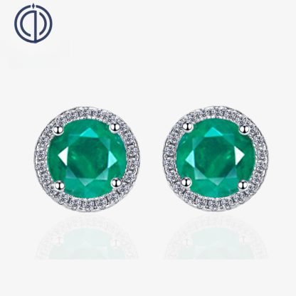 Cubic Zirconia Halo Round Green Simulated Emerald 925 Sterling Silver Stud Earrings for Women Modern Geometric Classic Elegant Fashion Office Casual Party Gift Jewelry