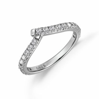 Fashion CZ V Shape 925 Sterling Silver Adjustable Ring