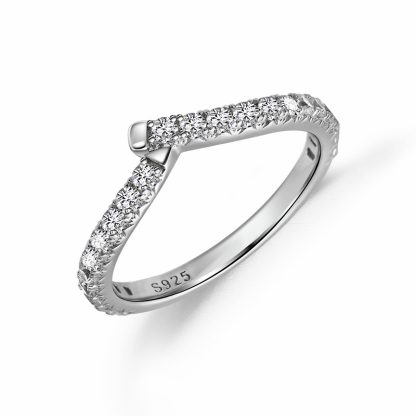 Fashion CZ V Shape 925 Sterling Silver Adjustable Ring