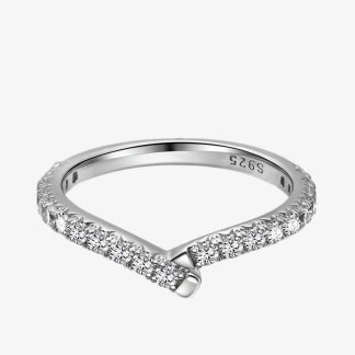 Fashion CZ V Shape 925 Sterling Silver Adjustable Ring