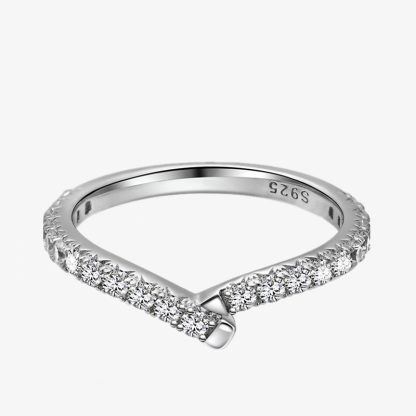 Fashion CZ V Shape 925 Sterling Silver Adjustable Ring