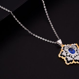Elegant Created Sapphire CZ Snowflake 925 Sterling Silver Pendant