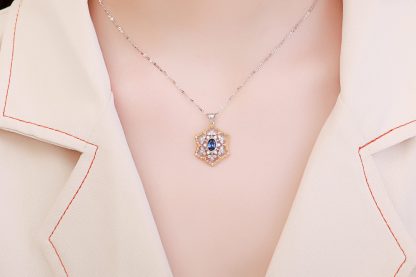 Elegant Created Sapphire CZ Snowflake 925 Sterling Silver Pendant