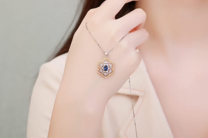Elegant Created Sapphire CZ Snowflake 925 Sterling Silver Pendant