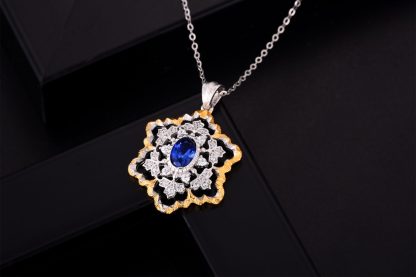 Elegant Created Sapphire CZ Snowflake 925 Sterling Silver Pendant