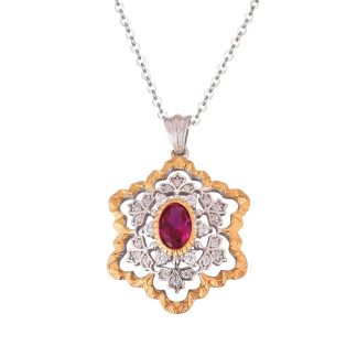 Elegant Created Ruby CZ Snowflake 925 Sterling Silver Pendant