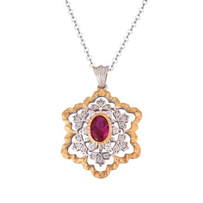 Elegant Created Ruby CZ Snowflake 925 Sterling Silver Pendant