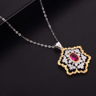 Elegant Created Ruby CZ Snowflake 925 Sterling Silver Pendant