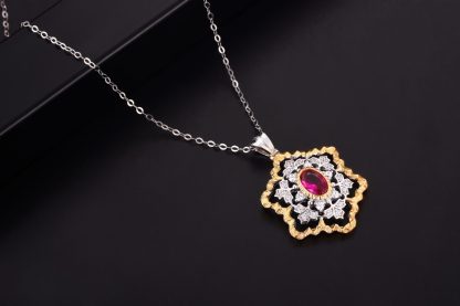 Elegant Created Ruby CZ Snowflake 925 Sterling Silver Pendant