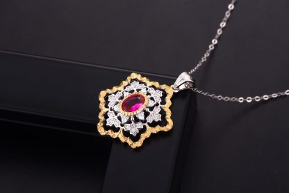 Elegant Created Ruby CZ Snowflake 925 Sterling Silver Pendant