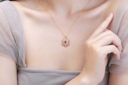 Elegant Created Ruby CZ Snowflake 925 Sterling Silver Pendant