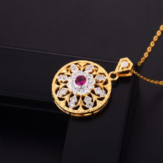 Beautiful Created Ruby CZ Sunflower 925 Sterling Silver Pendant