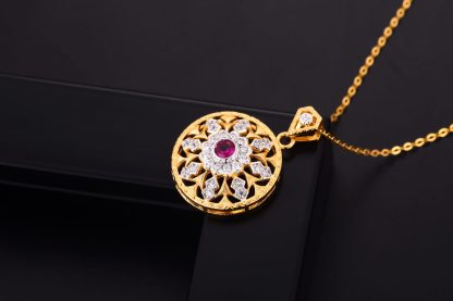 Beautiful Created Ruby CZ Sunflower 925 Sterling Silver Pendant