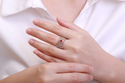 Holiday Created Ruby CZ Hollow 925 Sterling Silver Ring