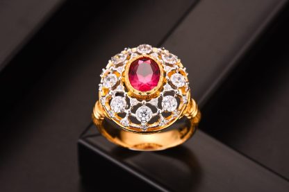 Elegant Oval Created Ruby Hollow CZ Flower 925 Sterling Silver Ring