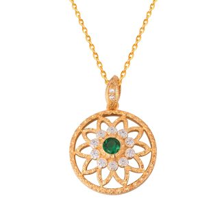 Beautiful Natural Chlorospinel CZ Hollow Flower 925 Sterling Silver Pendant