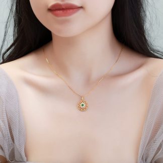 Beautiful Natural Chlorospinel CZ Hollow Flower 925 Sterling Silver Pendant