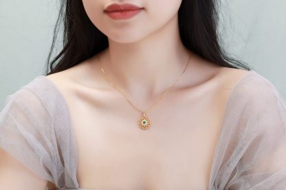 Beautiful Natural Chlorospinel CZ Hollow Flower 925 Sterling Silver Pendant