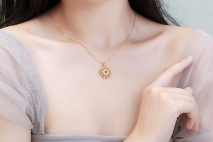 Beautiful Natural Chlorospinel CZ Hollow Flower 925 Sterling Silver Pendant