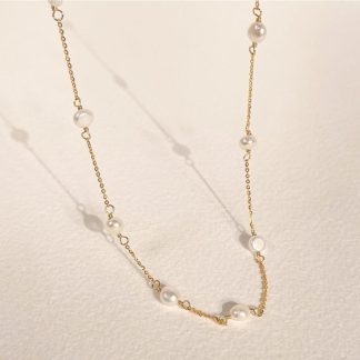 Elegant Minimalist Natural Freshwater Pearl Geometric Necklace 925 Sterling Silver Fashion Necklace with Gold Plating for Women Office Party Casual Wear