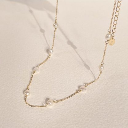 Elegant Minimalist Natural Freshwater Pearl Geometric Necklace 925 Sterling Silver Fashion Necklace with Gold Plating for Women Office Party Casual Wear